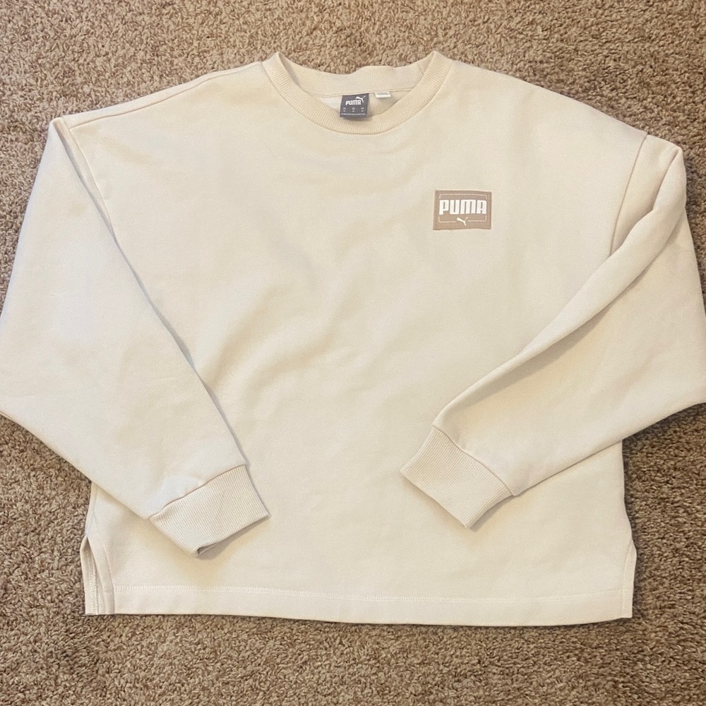 Puma Women’s Beige Pullover Crewneck Sweatshirt Fleece Top